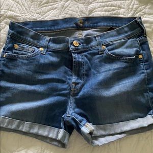 7 For All Mankind Mid Rise Medium Wash Jean Shorts